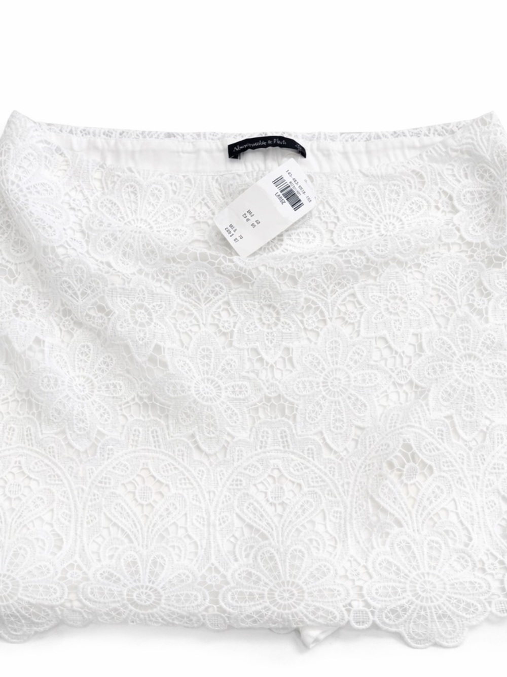 Abercrombie & Fitch White Lace Mini Skirt L NWT Floral Crochet Overlay